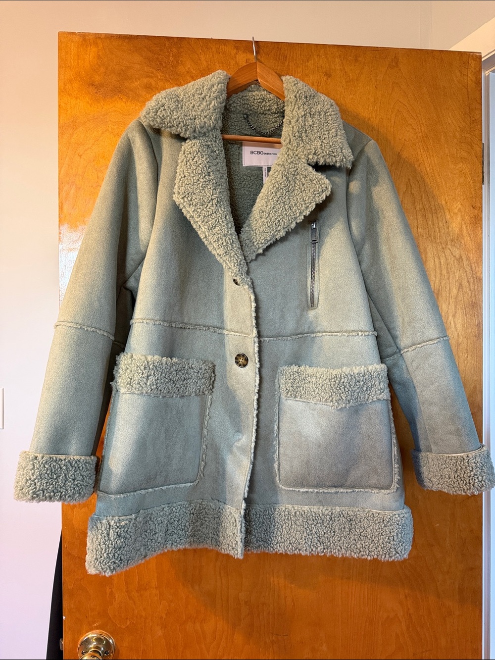 BCBGeneration Sage Green Faux Shearling Coat
